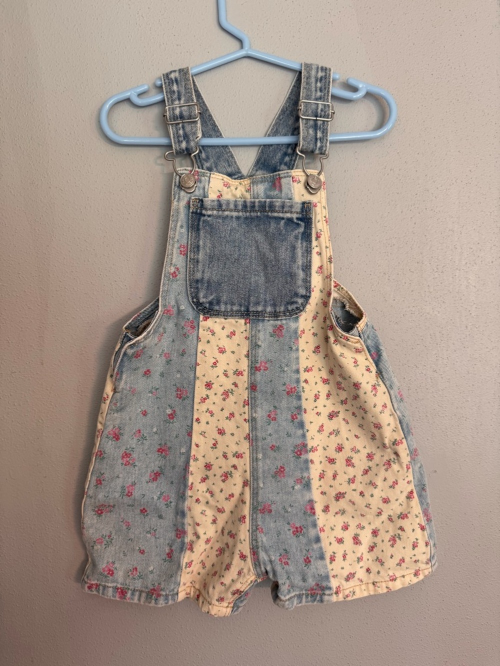 Zara Kids Patchwork Floral Denim Overall Shorts size 4y HSA HTF